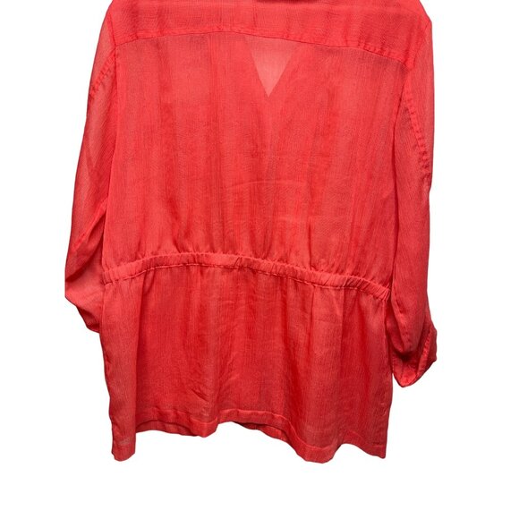 Chicos Sheer Utility Jacket Large Orange Lightweight Button Up - Picture 11 of 12
